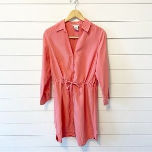 Soft surroundings | Pink Button Down Tie Waist Shirt Dress Size Medium Petite